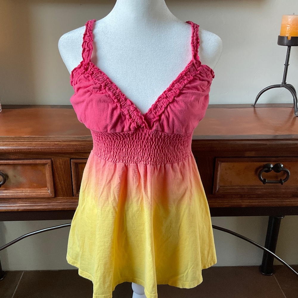 MAX Rave Sleeveless Camisole. Yellow/orange/salmon ombré. Size S